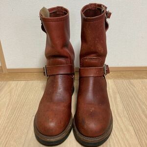 【希少】RED WING レッドウイング エンジニアブーツ PT91 前期 ブラウン レザー US7.5 25.5cm プリントタグ レザーブーツ 廃盤 ビンテージ