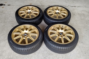 山口)スバル純正 BBS 17インチ 7.5J+53 5H/100 ピレリ P7 EVO 215/45R17 中古 塗装傷みあり 4本セット 送料別途 ▲C230928N01 KJ28C