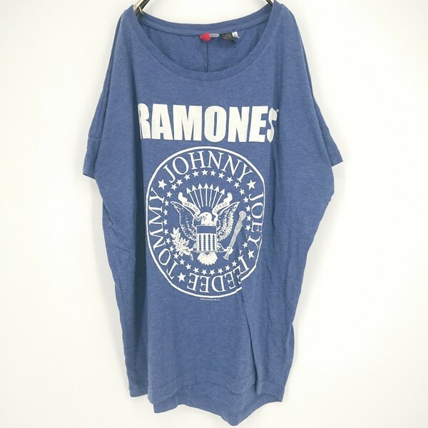 US Sサイズ H&M RAMONES バンドTシャツ ドロップショルダー ブルー Uネック 薄手 リユース ultramto ts1113