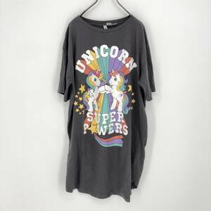 L Hasbro H&M DIVIDED Tシャツ グレー 半袖 プリント ユニコーン リユース ultramto ts1136