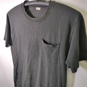 L ヴィンテージ シングルステッチ フルーツオブザルーム ポケット Tシャツ ブラック 無地 半袖 リユース ultramto ts1210の画像2