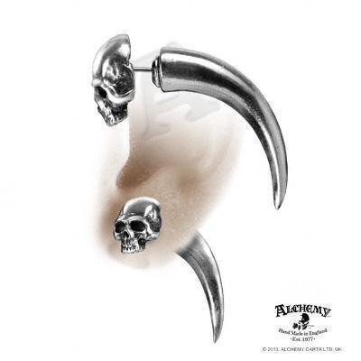 ALCHEMY GOTHIC:TOMB SKULL HORN ear studs
