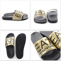 新品タグ付き US9.5 金/黒 エンポリオアルマーニ シーワールド スライド シャワーサンダル Emporio Armani EA7 Seaworld Slides_画像4