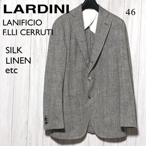 LARDINI 段返り3B ジャケット 46/ラルディーニ チェルッティ生地 シルク 麻 ツイード