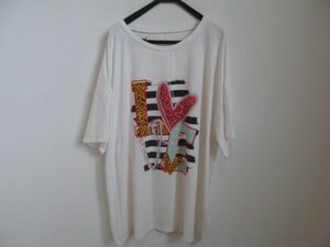 (54533)レディース　クルーネック　プリント　Tシャツ　カットソー　半袖　ホワイト　大きいサイズ　USED