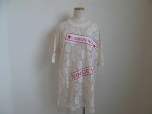 (54532)レディース　レース　プルオーバー　Tシャツ　カットソー　オフホワイト　L相当　USED