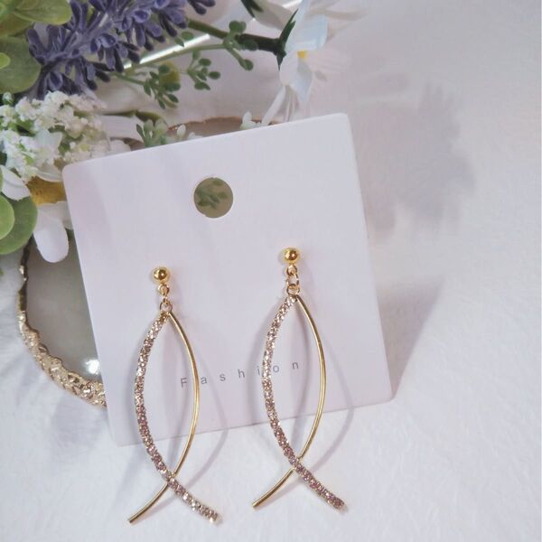 No. 12 クロスラインストーンピアス イヤリング ハンドメイド