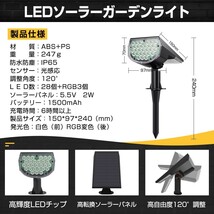 送料込 2台 ソーラーライト 埋め込み式 ガーデンライト LED 屋外 防水 IP65 室外 壁掛け 庭 自動点灯 太陽光 カラー変更可能 DCD-28led_画像2