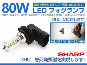 送料込 最新型 四面四列 80W相当 LEDフォグ HB3/HB4/H8/H11/H16 SHARP チップ16枚搭載 LEDフォグランプ LEDバルブ 5700K 1年保証 F6