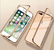 【SALE】iPhoneケース iPhoneSE iPhone8 両面ガラスカバー スカイケース マグネットカバー ゴールド スマホケース_画像1