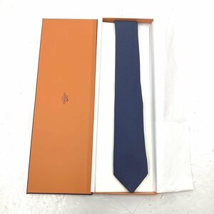 [77][ не использовался товар ] Hermes HERMES шелк галстук H030290T темно-синий серия H рисунок с коробкой хранение товар 