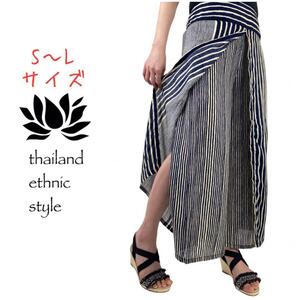 [ new goods ] slit wide pants man and woman use sima pattern navy S~L size free Y74