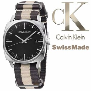 新品1円 カルバンクラインNATO軍タイプベルト 無駄を削ぎ落したミニマルデザイン スイス製50m防水 腕時計メンズ CALVIN KLEIN ステンレス