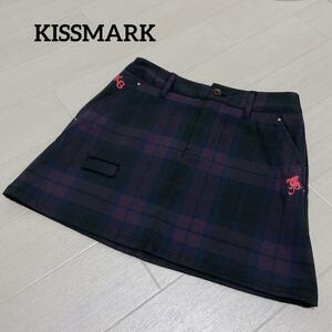 キスマーク　ゴルフウェア　スカート チェック　ポケットあり　ロゴ刺繍