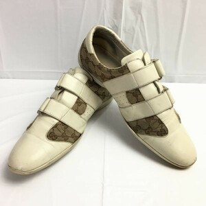 試着返品OK！GUCCI/グッチ　イタリア製　レザーシューズ　白×茶　GGマーク　サイズ44　28.0-28.5　管NO.WZE-40