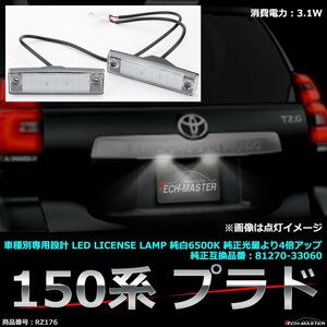 LEDライセンスランプ 150プラド 純白 車種別専用設計 ナンバー灯 純正より約4倍明るい 純正互換品番81270-33060 RZ176