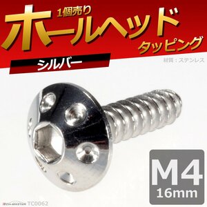 M4×16mm ホールヘッド タッピングネジ ステンレス 六角穴付きネジ 車/バイク ドレスアップパーツ シルバー 1個 TC0062