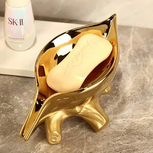 * stylish gold. soap dish * ceramics soap tray soap put feeling of luxury Celeb Gold gold bath supplies bathroom better fortune feng shui 