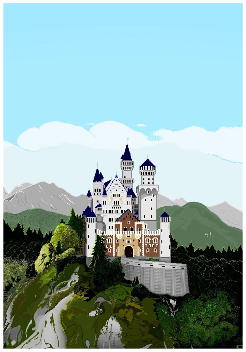 ~Château de Neuschwanstein~, Peinture, Peinture à l'huile, Nature, Peinture de paysage