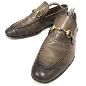 V[GUCCI] Gucci yoruda-n кожа шланг bit Loafer Brown мужской размер 8 обувь джентльмен обувь кожа обувь кожа 406994 RC3949