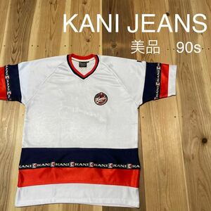 美品 90s KANI JEANS カナイジーンズ カールカナイ Tシャツ ゲームシャツ ドライT メッシュ 刺繍ロゴ ビッグシルエット サイズL 玉mc2028