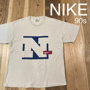 90s NIKE ナイキ Tシャツ 半袖 デカロゴ ビッグシルエット ヴィンテージ ベージュ サイズL 玉mc2027