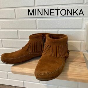 MINNETONKA ミネトンカ ショートブーツ スエード アンクル丈 フリンジ サイドジップ レザー レディース サイズ5.5 (22.5) 玉mc2046