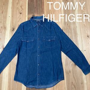 TOMMY HILFIGER トミーヒルフィガーデニムシャツ インディゴ ウエスタン 長袖 スナップボタン USA企画 サイズL 玉mc2059