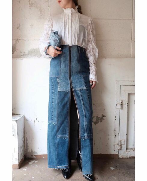 1点物 MALION vintage2way denim w-zip long skirt