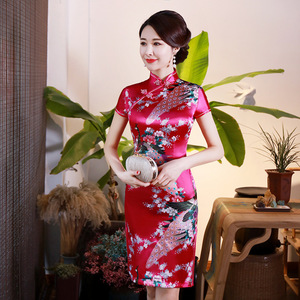 * 128 rose * L size * China dress Schott height j308lgd128 China dress Mini tea ina One-piece party dress 