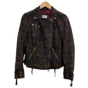 【美品】 HARLEY DAVIDSON ハーレーダビッドソン　Haunt Plaid Leather Biker Jacket　茶色系　ブラウン系　XSサイズ　 1474-80