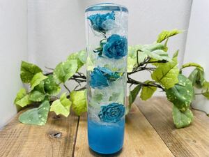 水中花シフトノブ　円柱型　薔薇と紫陽花　ターコイズブルー