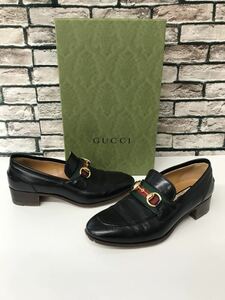 ☆GUCCI グッチ☆660819 シェリーラインウェブホースビット付きレザーローファーヒールシューズ