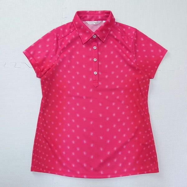 ミズノゴルフ レディース 半袖ポロシャツ 大きいサイズ L ピンク 花柄プリント 半袖シャツ