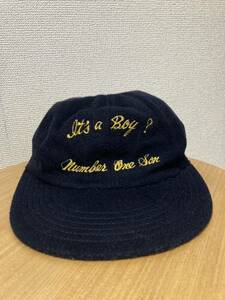 SEVEN サクラ印　ウールキャップ ネイビー キャップ帽子 58 'It's a Boy?' ' Numaer One Son' 刺繍入　紺