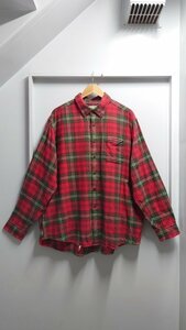 L.L.Bean タータン チェック ボタンダウン コットン ネル シャツ レッド系 XL 長袖 エルエルビーン