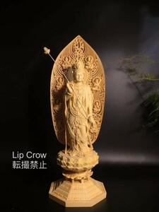 木彫仏教 月光観音菩薩立像 精密彫刻 仏師で仕上げ品 高42.5cm 総檜材 仏教工芸品