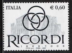 イタリア切手　銀行 RICORDI　創立200年記念　建物　2008