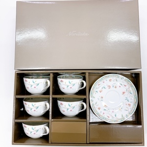 未使用保管品 ノリタケ Noritake 花更紗 カップ＆ソーサー 5客セット ボーンチャイナ 碗皿 花柄 金彩 コーヒー ティーセット