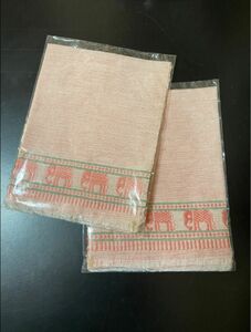 インド 手織り ランチョンマット ゾウ柄 薄いサーモンピンク 2枚セット