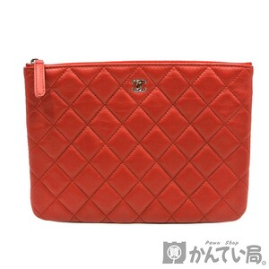 18055 CHANEL【シャネル】マトラッセ クラッチバッグ ラムスキン レッド ココマーク セカンドバッグ レディース【中古】USED-B