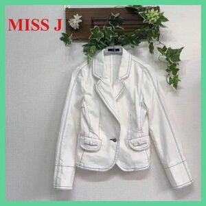 MISS J テーラードジャケット ホワイトS〜M カジュアル リボン ステッチ