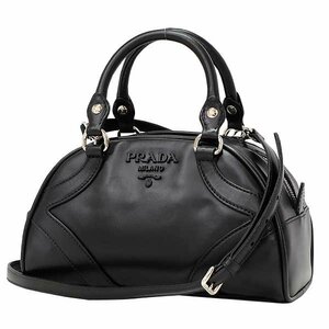 【送料無料】【本物】美品★PRADA★プラダ★2WAYボウリングバック★レザー★ハンドバック★1BB071★ブラック★ショルダーバック★半月型★