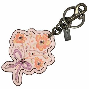 [ free shipping ][ genuine article ]COACH* Coach * key ring * leather * pink * back charm * bouquet * lady's * cute * studs * ribbon * floral print 