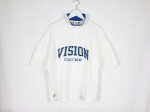 ヴィジョンストリートウェア VISION STREET WEAR ジップTシャツ ロゴプリント カノコ オーバーサイズ 五分袖 M ホワイト メンズ 中古 /FB