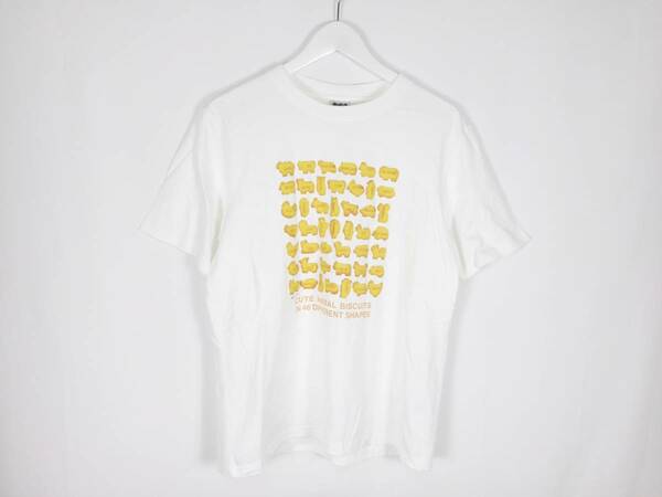 美品 ジーユー GU ギンビス たべっ子どうぶつ Tシャツ プリント 241-344488 クルーネック 半袖 M ホワイト レディース 中古 /FC