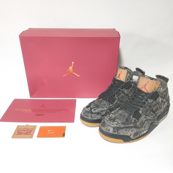 美品 カスタム NIKE AIR JORDAN 4 RETRO LEVIS NRG AO2571-001 US9.5 27.5cm ブラックデニム メンズ /KKE