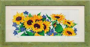Art hand Auction Miracle Existence Hard to Obtain Collector Ikuko Fujio Sunflower Sunflower Print Mixed Media Painting Framed Present Housewarming Gift Opening Gift Good Luck, artwork, print, others