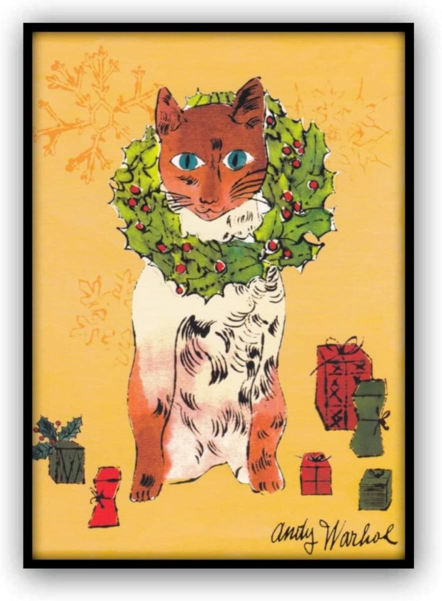 安迪·沃霍尔圣诞猫 安迪·沃霍尔壁挂艺术海报画现代艺术圣诞带框 A3, 艺术品, 绘画, 其他的