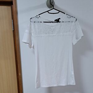 H&M　Sサイズ　白　レースシャツ　涙あき(バックホール)